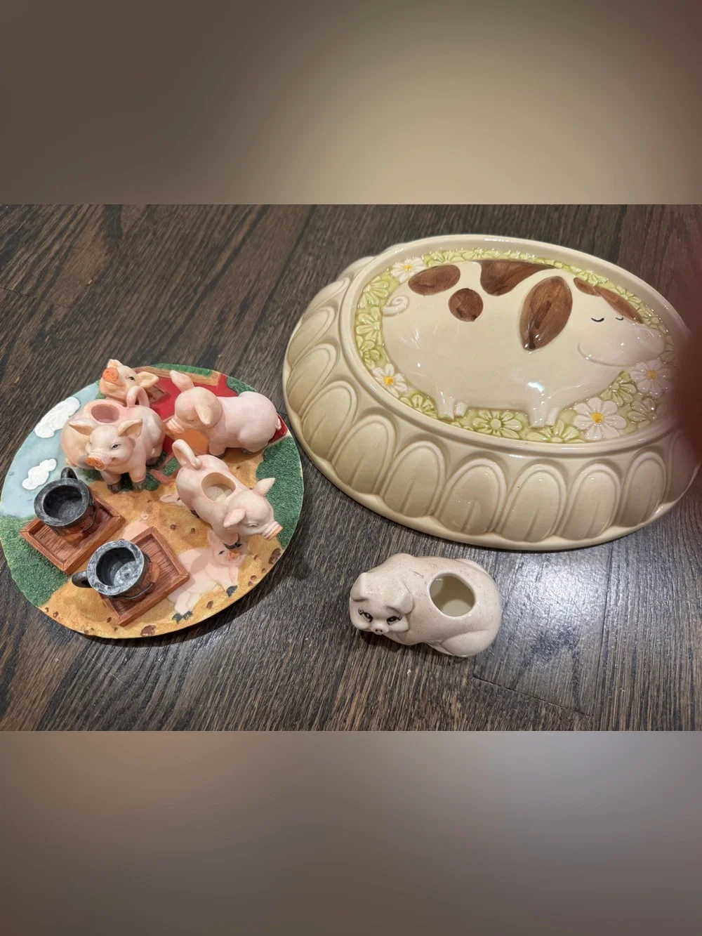 Vintage Youngs Inc Piggy Decorative 6” Plate & Miniature Pig Tea Party Set